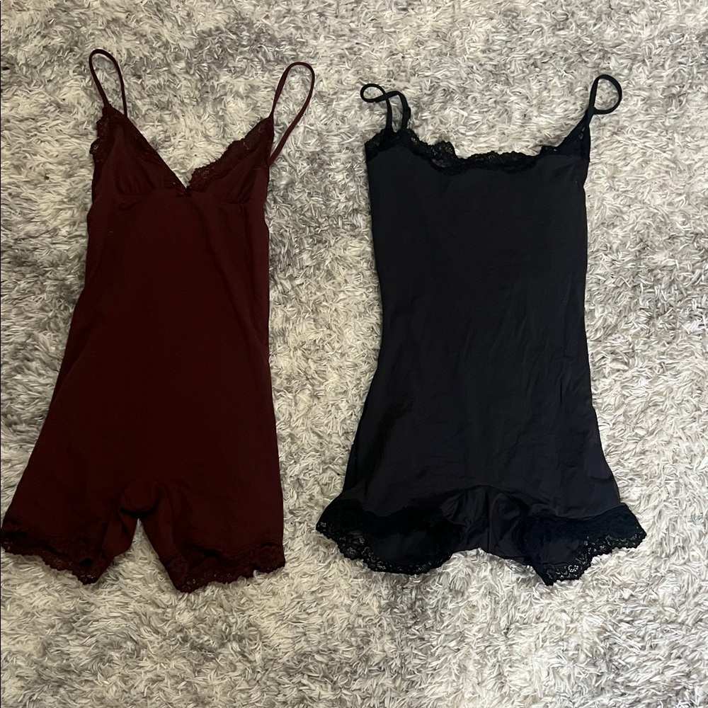 SKIMS Black and Burgundy Lace Bodysuits/Rompers